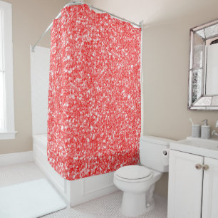 White And Red Sparkling Glitter Shower Curtain