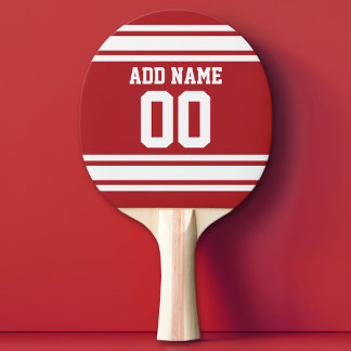 White and Red Sports Jersey Custom Name Number Ping Pong Paddle