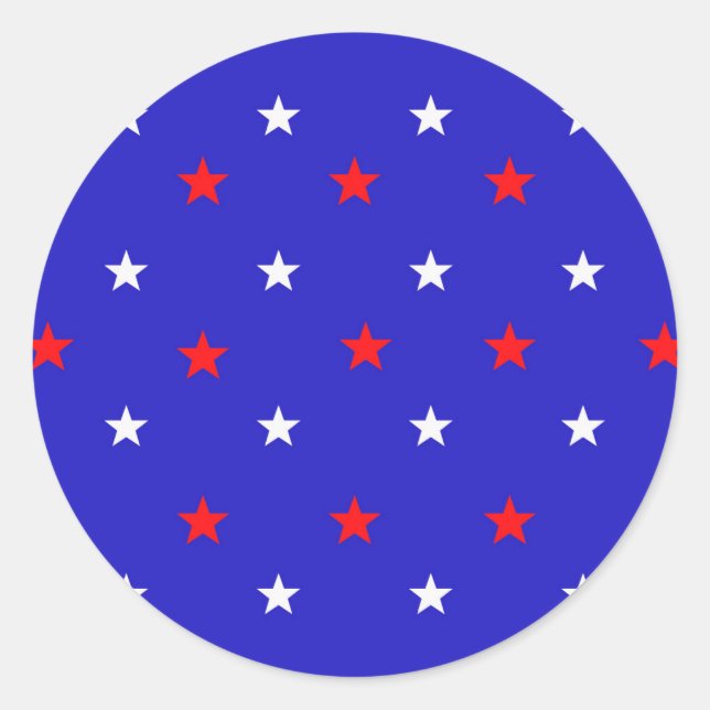 White and Red Stars - Starry Sky Pattern Classic Round Sticker (Front)
