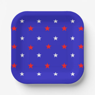 White and Red Stars - Starry Sky Pattern Paper Plate