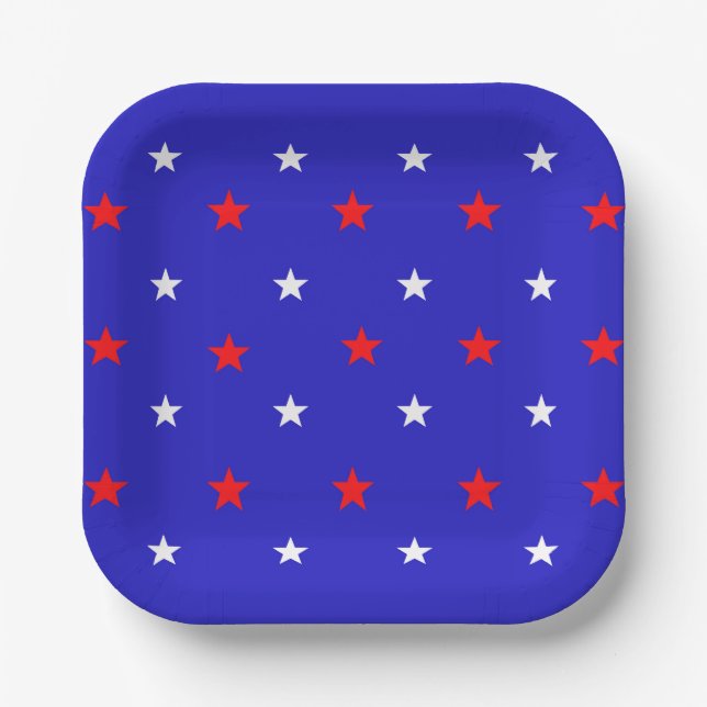 White and Red Stars - Starry Sky Pattern Paper Plate (Front)
