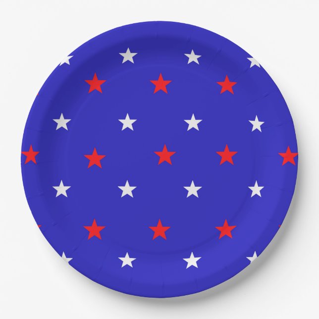 White and Red Stars - Starry Sky Pattern Paper Plate (Front)