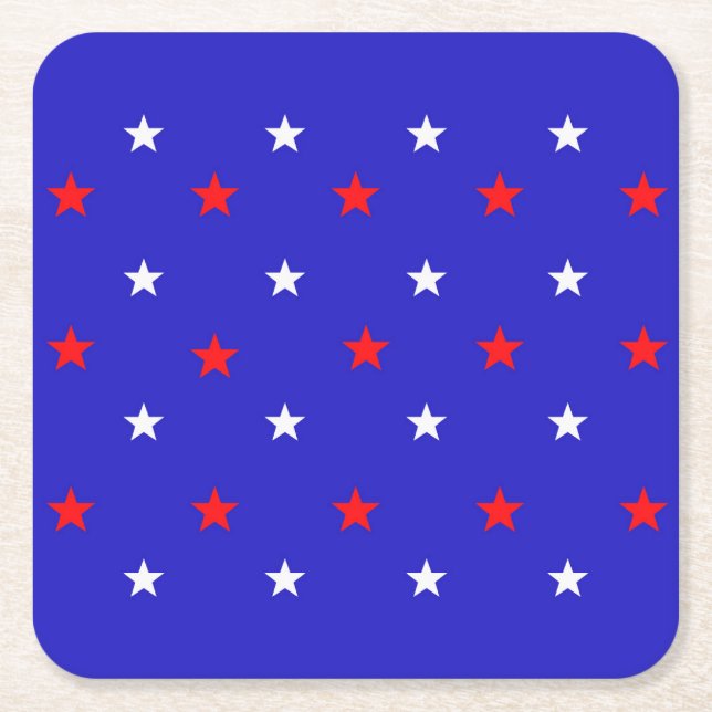 White and Red Stars - Starry Sky Pattern Square Paper Coaster (Front)