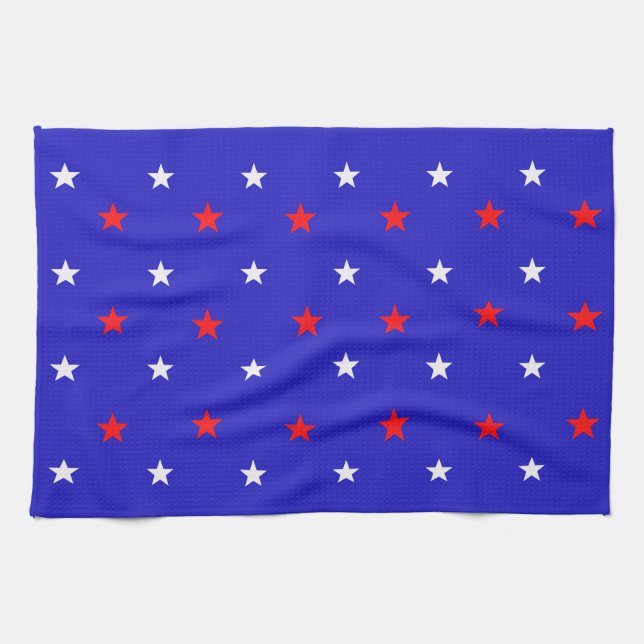 White and Red Stars - Starry Sky Pattern Tea Towel (Horizontal)
