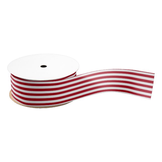 White and Red Stripe Grosgrain Ribbon (Spool)