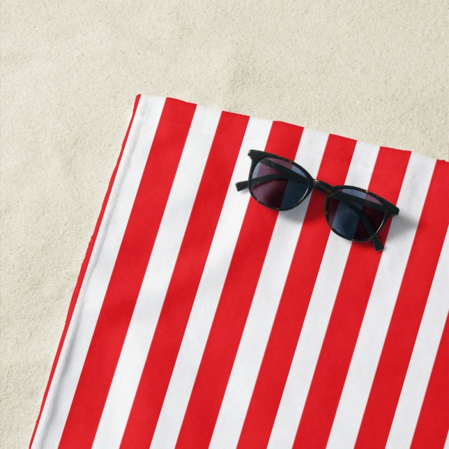 White and red striped beach towel (In Situ)