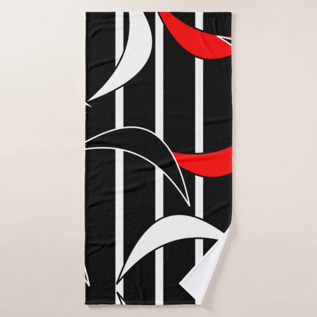 White And Red Stripes On Black Bath Towel Set (Bath Towel)