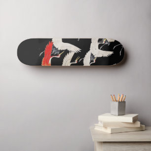 White and red swarn. Japanese art with black love. Skateboard