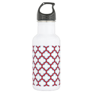White and Red Trellis, Lattice, Quatrefoil 532 Ml Water Bottle