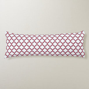 White and Red Trellis, Lattice, Quatrefoil Body Cushion