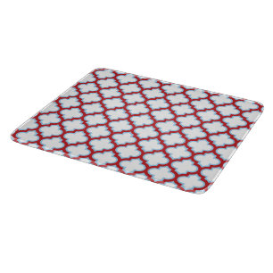 White and Red Trellis, Lattice, Quatrefoil Cutting Board