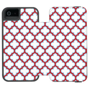 White and Red Trellis, Lattice, Quatrefoil Incipio Watson™ iPhone 5 Wallet Case
