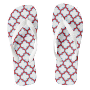 White and Red Trellis, Lattice, Quatrefoil Jandals