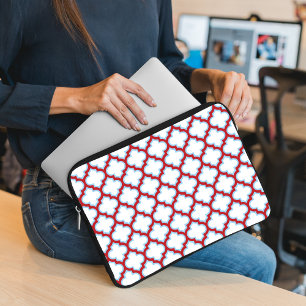 White and Red Trellis, Lattice, Quatrefoil Laptop Sleeve