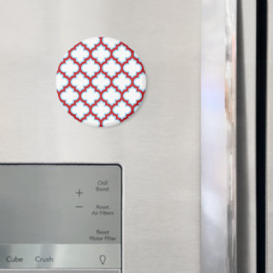 White and Red Trellis, Lattice, Quatrefoil Magnet