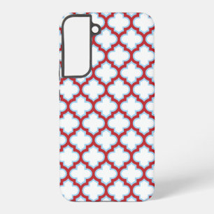 White and Red Trellis, Lattice, Quatrefoil Samsung Galaxy Case
