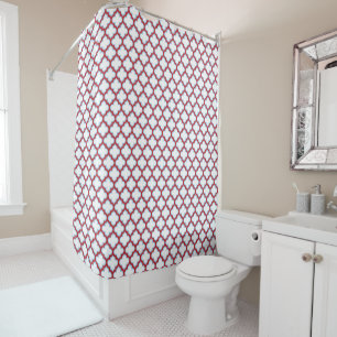 White and Red Trellis, Lattice, Quatrefoil Shower Curtain