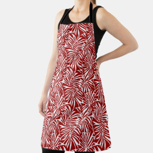 White And Red Tropical Leaf Repeating Pattern Apron