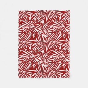 White And Red Tropical Leaf Repeating Pattern Fleece Blanket