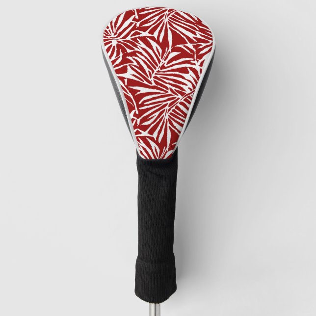 White And Red Tropical Leaf Repeating Pattern Golf Head Cover (Front)
