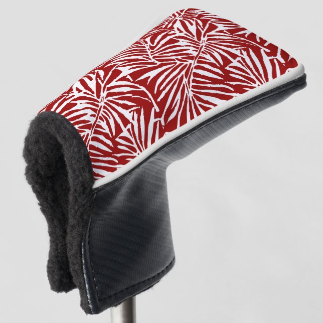 White And Red Tropical Leaf Repeating Pattern Golf Head Cover (3/4 Front)