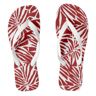 White And Red Tropical Leaf Repeating Pattern Jandals