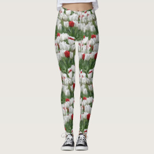 White and Red Tulips Leggings