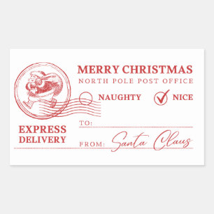 White And Red Vintage From Santa Claus Christmas Rectangular Sticker