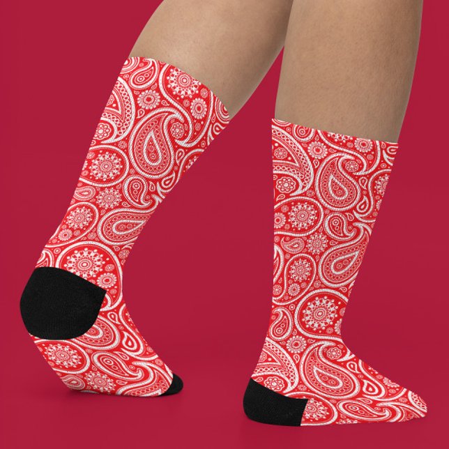 White and red vintage paisley pattern socks (Creator Uploaded)