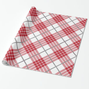 White and red with grey accents plaid pattern wrapping paper