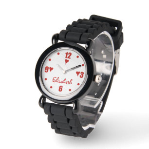 White and red with hearts and name watch