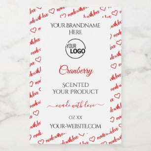 White and Red Word Cloud Product Labels with Logo