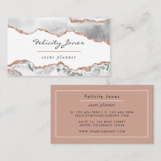 White and Rose Gold Agate Business Card