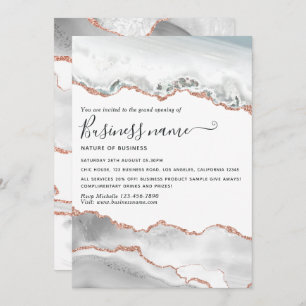 White and Rose Gold Agate Grand Opening Invitation