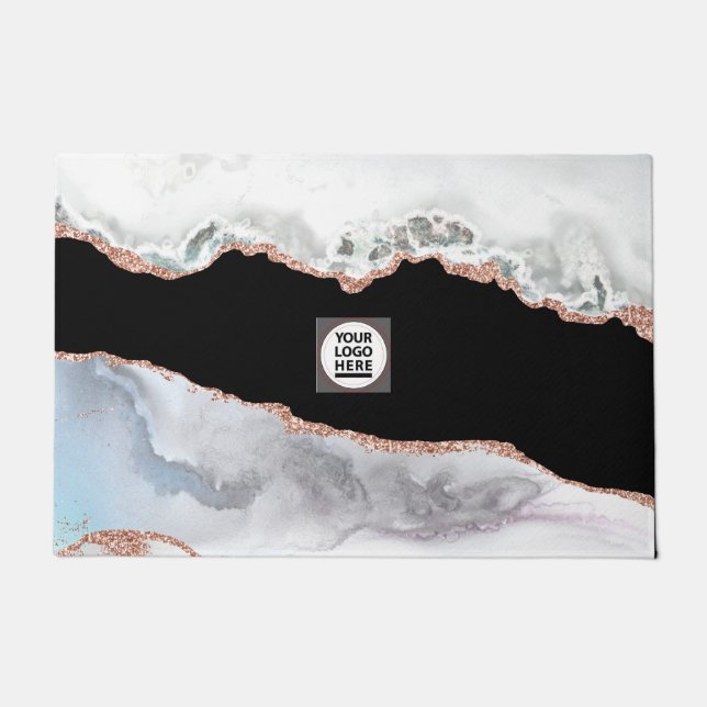 White and rose gold agate stone business doormat (Front)