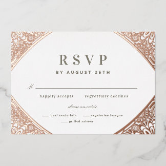 White and Rose Gold Arabesque Foil Invitation