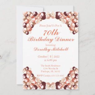 White and Rose Gold Balloon 70th Birthday Invitation