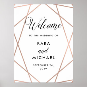 White and Rose Gold Diamond Wedding Welcome Poster