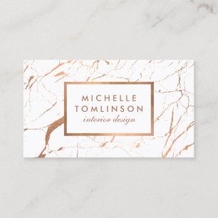 White and Rose Gold Marble Designer Business Card