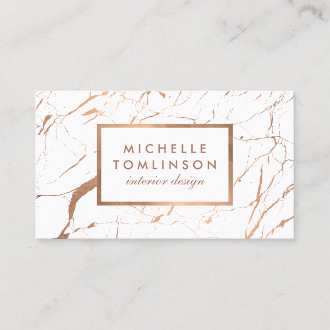 White and Rose Gold Marble Designer Business Card (Front)
