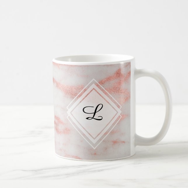 White and Rose Gold Marble Monogram Initial Coffee Mug (Right)