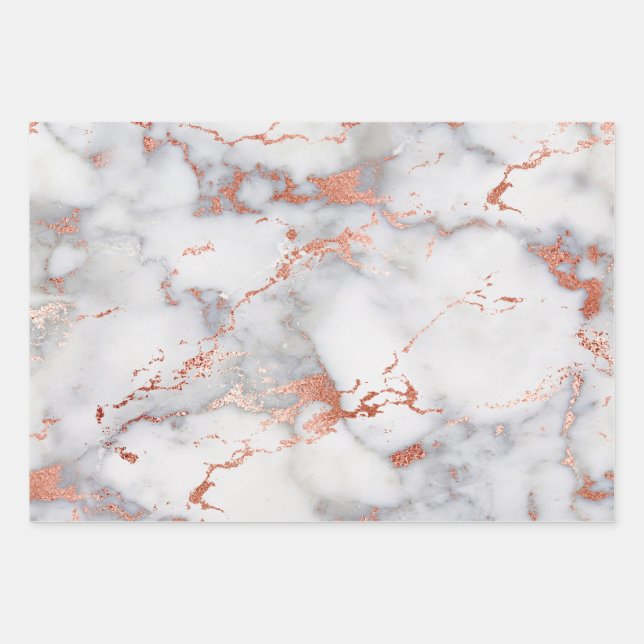 White and Rose Gold Marble  Wrapping Paper Sheet (Front)