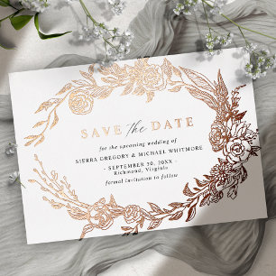 White and Rose Gold Modern Floral Save the Date