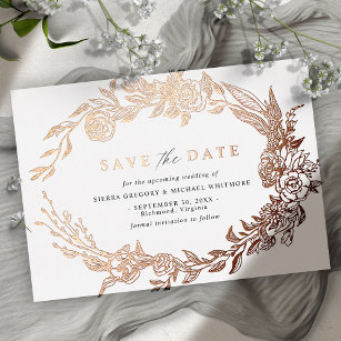 White and Rose Gold   Modern Floral Save the Date