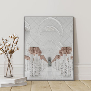 White and Rose Gold Mosque Archway Poster