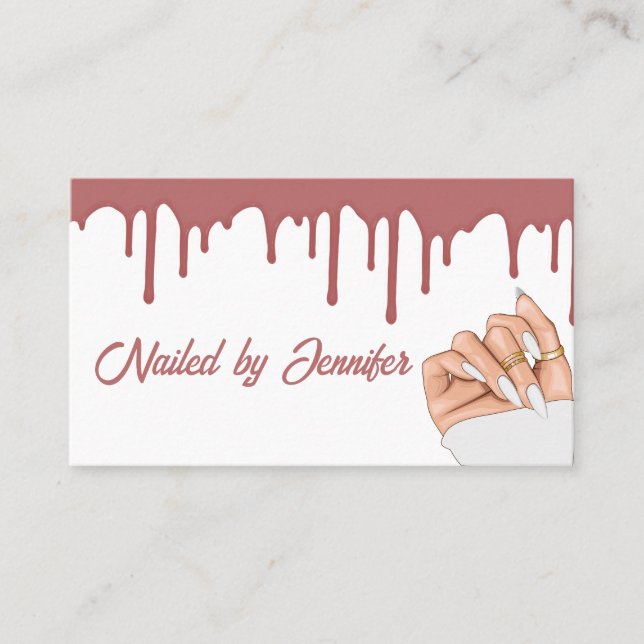 White and Rose Gold Nail Tech Business Card (Front)