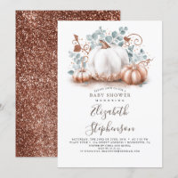White and Rose Gold Pumpkins Fall Baby Shower