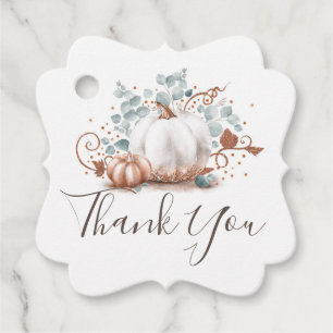 White and Rose Gold Pumpkins Fall Thank You Favour Tags
