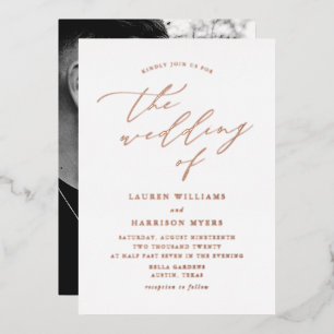 White and Rose Gold Script Photo Wedding