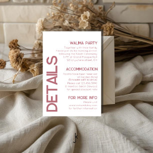 White and Rose Gold Typography Wedding Details Enclosure Card